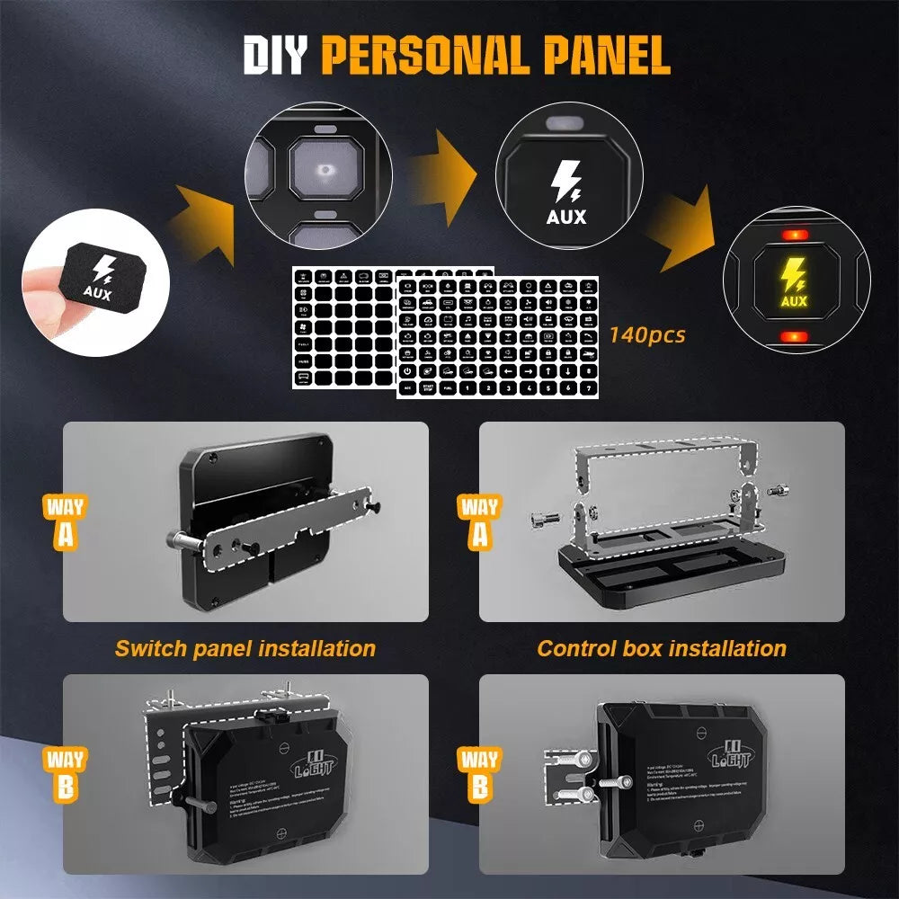 8 Gang Switch Panel Kit Universal ON/OFF LED RGB Phone Controll For Jeep UTV SXS