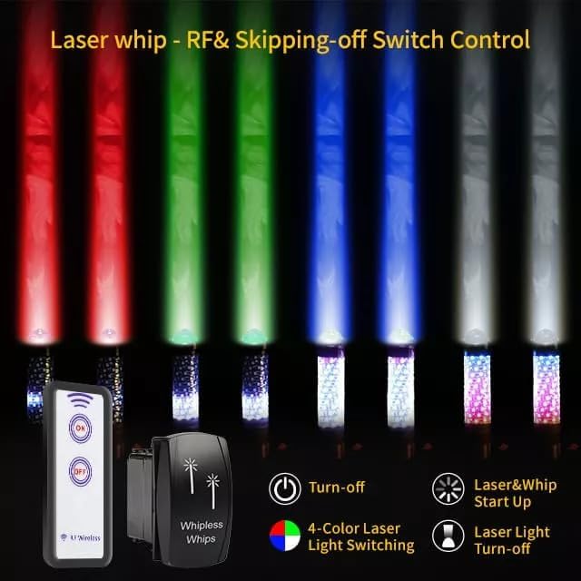 2-in-1 RGB LED Whip Lights + Laser Beam, 2PCS 1FT