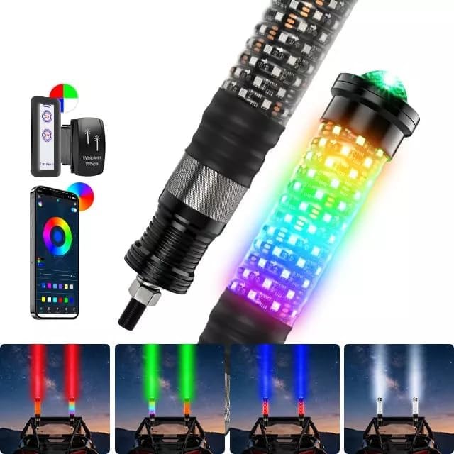 2-in-1 RGB LED Whip Lights + Laser Beam, 2PCS 1FT