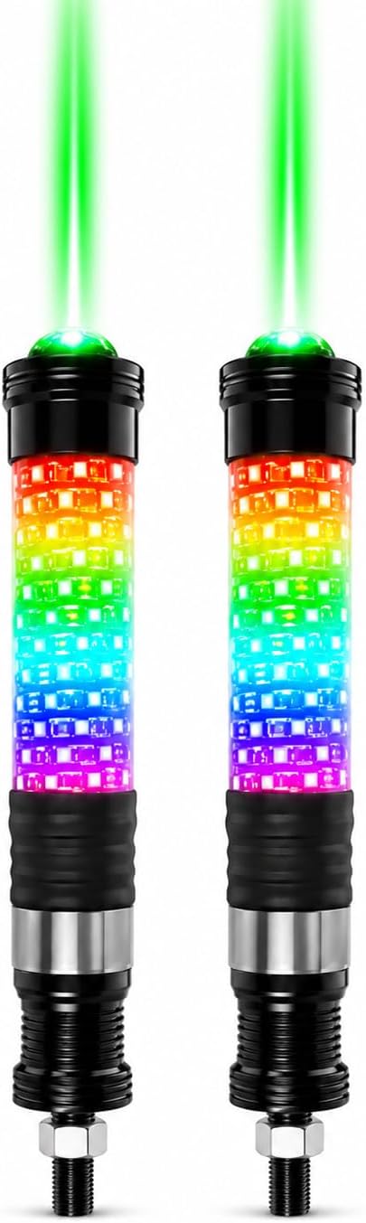 2-in-1 RGB LED Whip Lights + Laser Beam, 2PCS 1FT