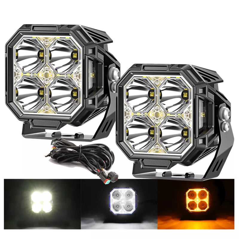 60W LED Cube With POD Side Shooter Clear Amber Plates Changer For Jeep SXS UTV