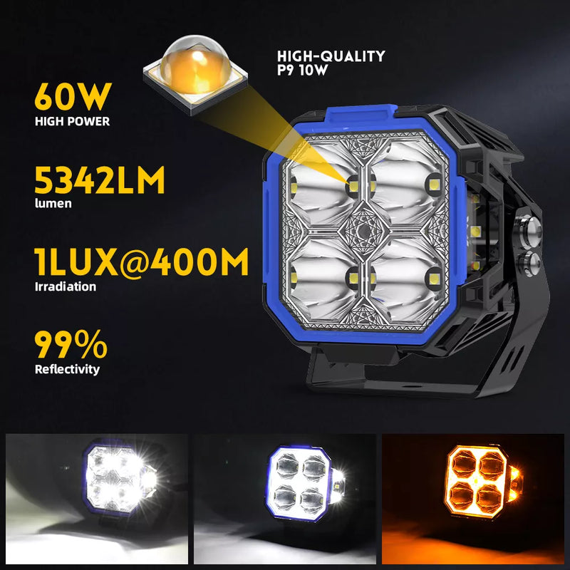 60W LED Cube With POD Side Shooter Clear Amber Plates Changer For Jeep SXS UTV