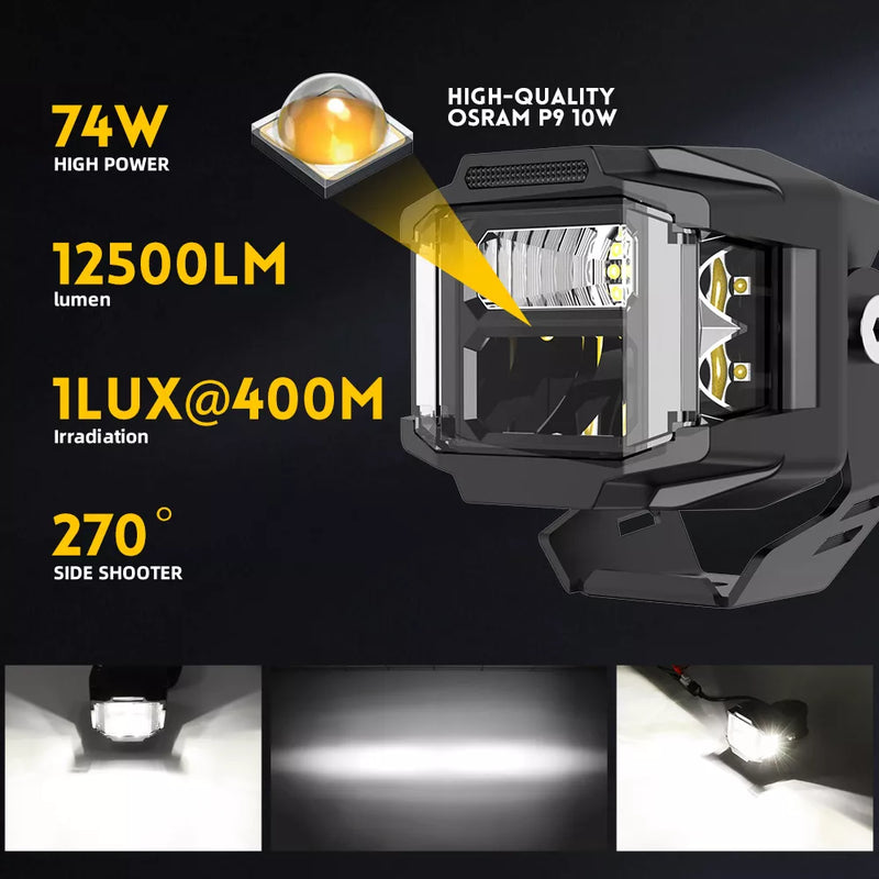 74W LED Cube With Cube Side Shooter Clear Amber Plates Changer For Jeep SXS UTV