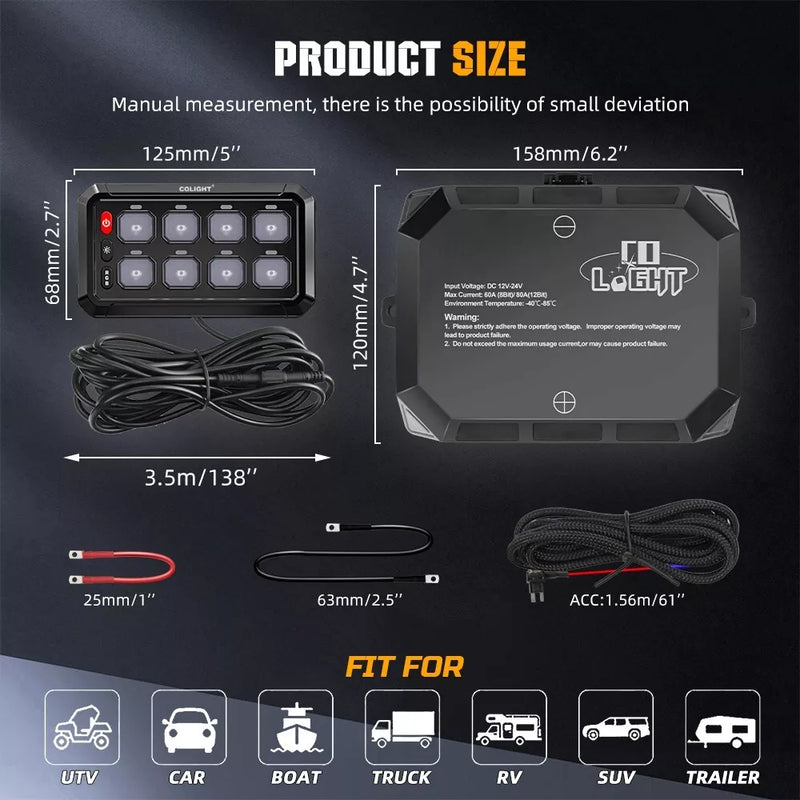 8 Gang Switch Panel Kit Universal ON/OFF LED RGB Phone Controll For Jeep UTV SXS