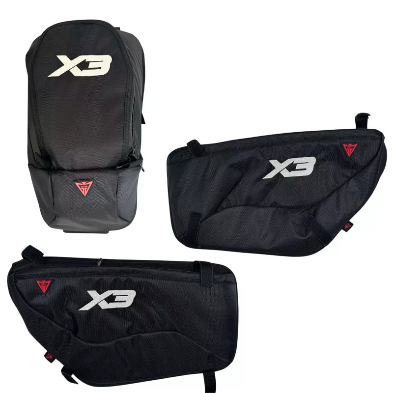 Can am Maverick X3 Side Doors Bags & Seat Bag Black with X3 Glow Logo 3 pcs